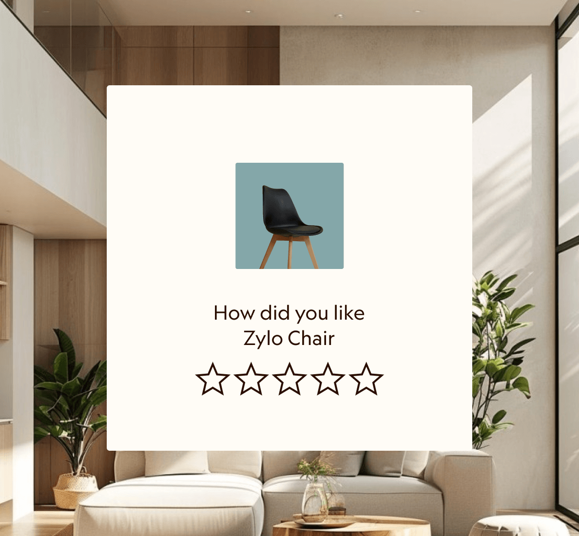 A form reflecting the character of a furniture brand, asking the customer review a product. Powered by Superdesk
